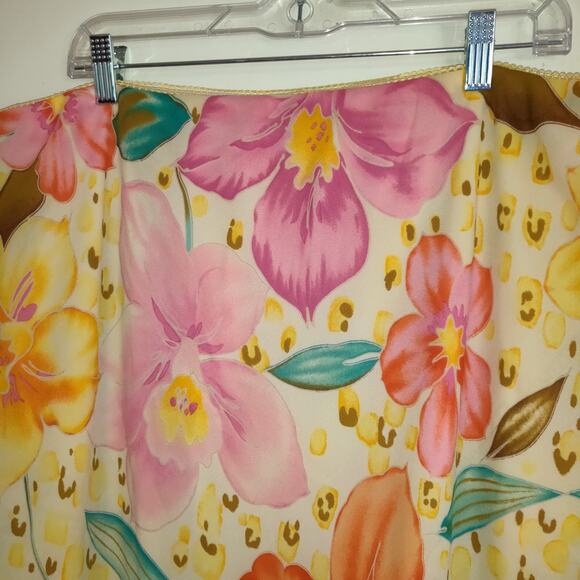 Ashley Stewart Yellow Skirt PLUS Sz 22 Floral Assymetrical Sheer Lined Flowy - Picture 2 of 16
